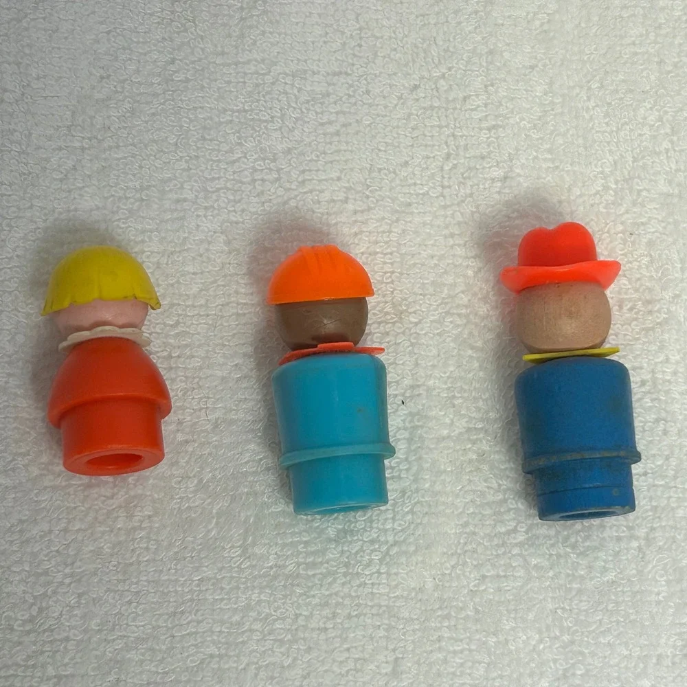 Vintage Fisher Price Little People Wood Plastic‎ Cowboy Construction Girl Lot 3